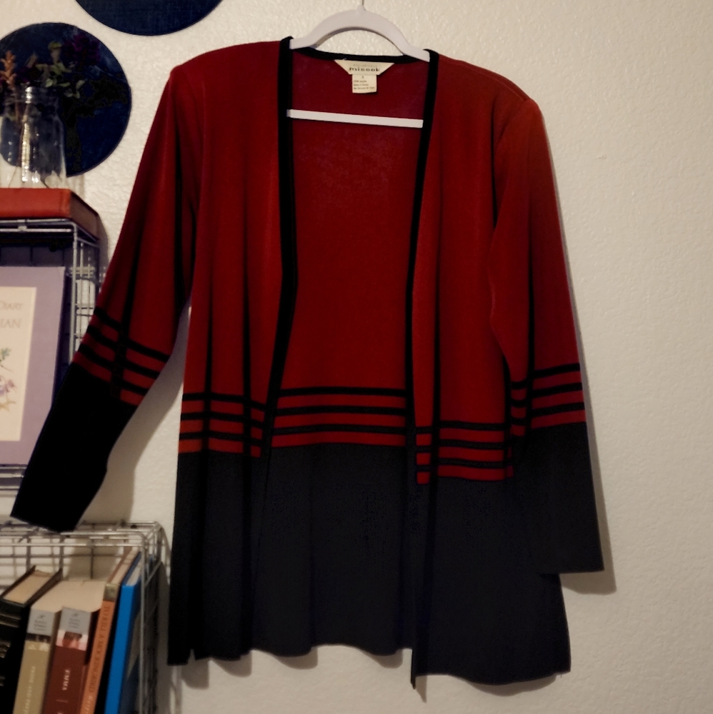Misook S Black and Red Striped Cardigan